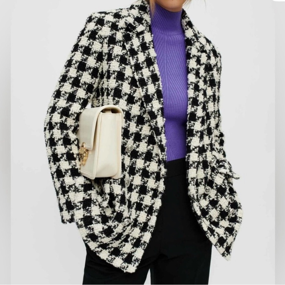 Maje Black and White Houndstooth Blazer‎